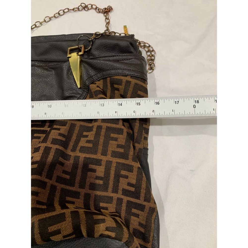 FENDI Selleria 1925 Bag Nylon Brown with Chain Made in Italy - Picture 3 of 16